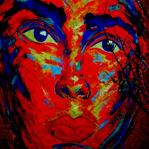 Streetart représentant un visage aux couleurs rouges, bleu vert - France  - collection de photos clin d'oeil, catégorie streetart